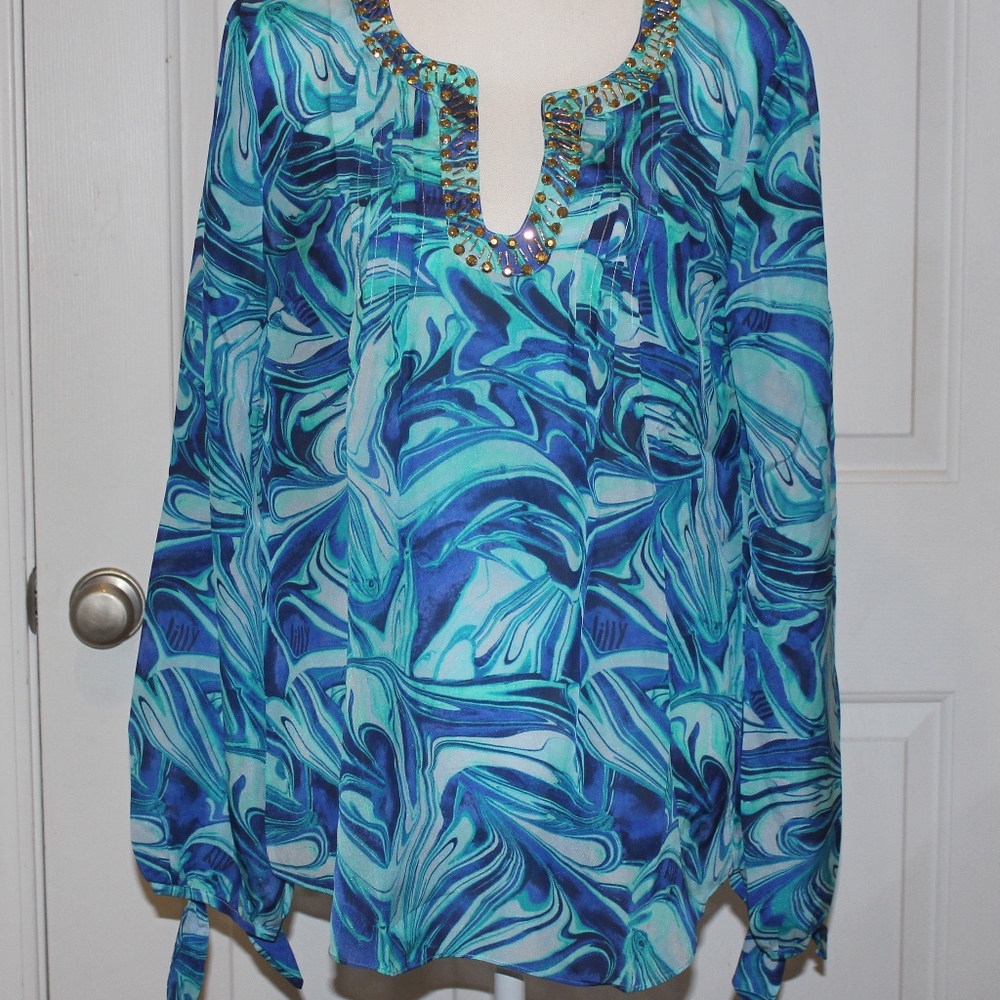 Lilly Pulitzer Semi-Sheer Blouse w/ Embellishments